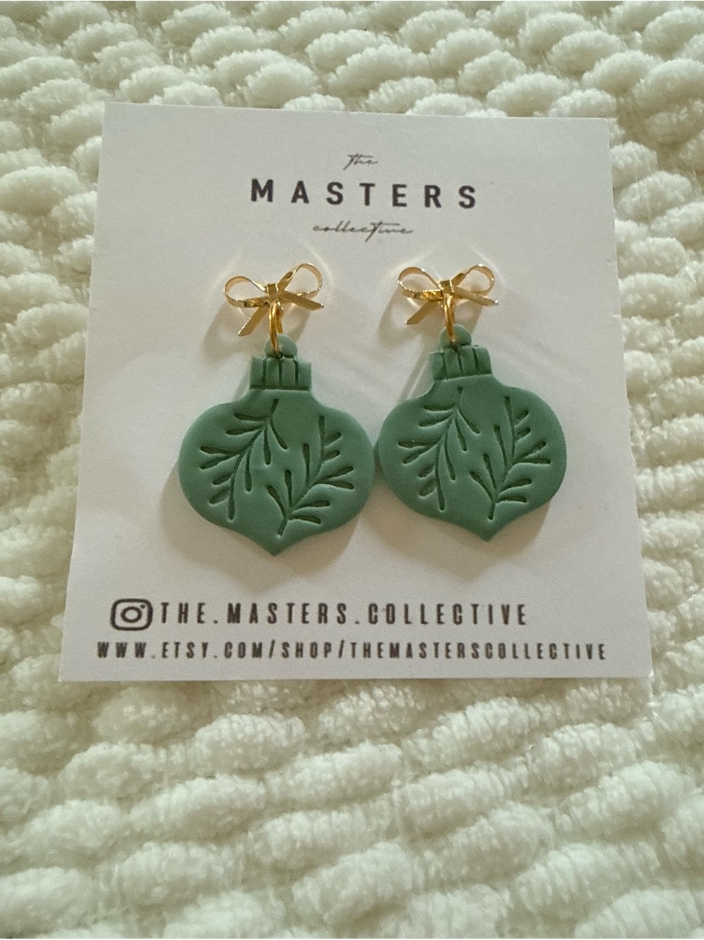 Green Christmas Ornament Drop Earrings